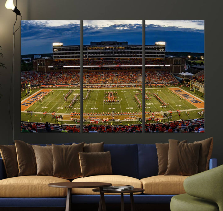 University of Illinois Fighting Illini Football Team Print - Champaign Illinois Memorial Stadium Wall Art Canvas Print