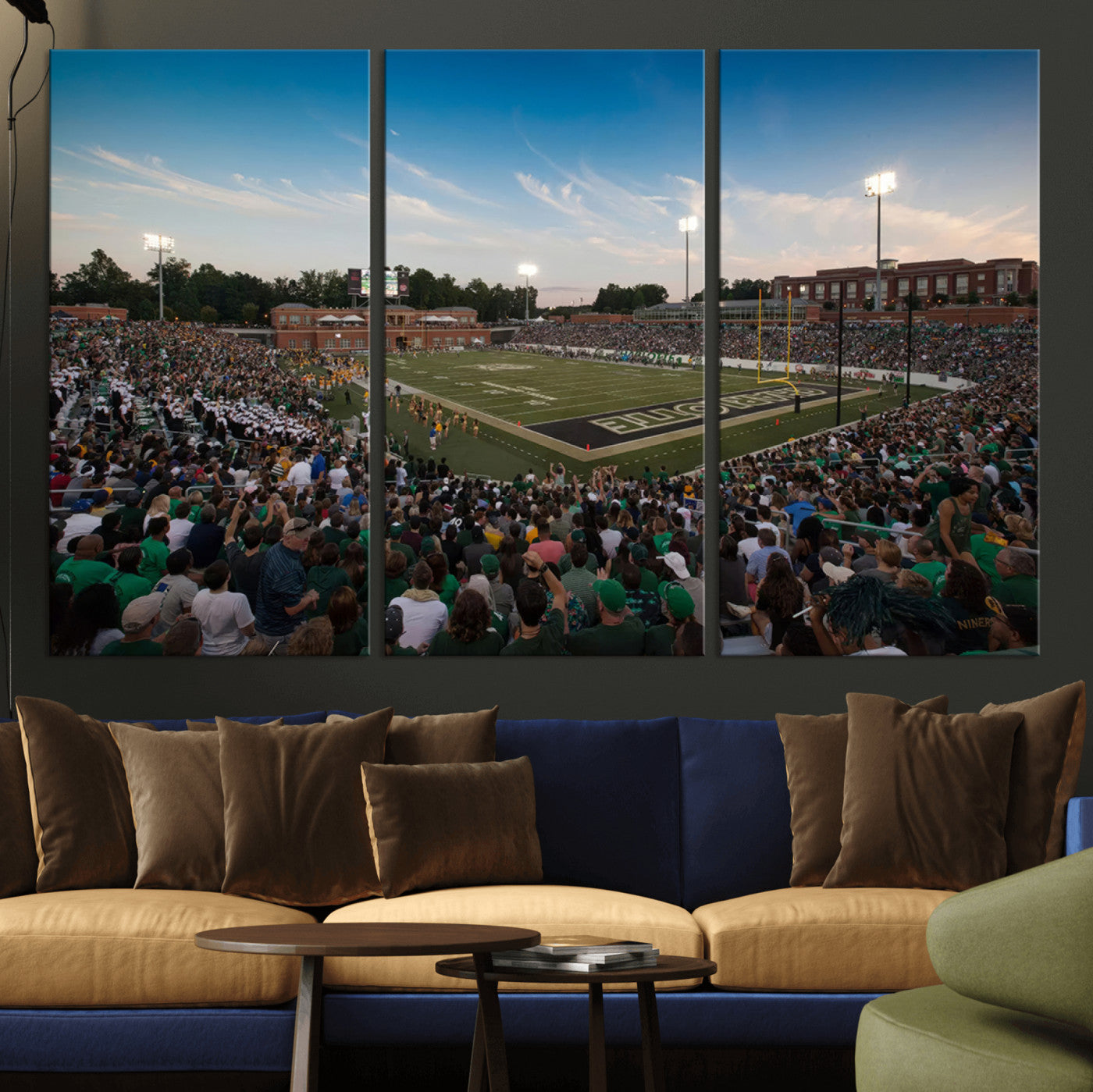 12290-MGV-CV-36X24-University of Charlotte 49ers Football Team Print - Charlotte Jerry Richardson Stadium Wall Art