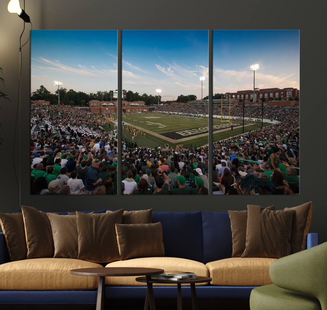 University of Charlotte 49ers Football Team Print - Charlotte Jerry Richardson Stadium Wall Art Canvas Print