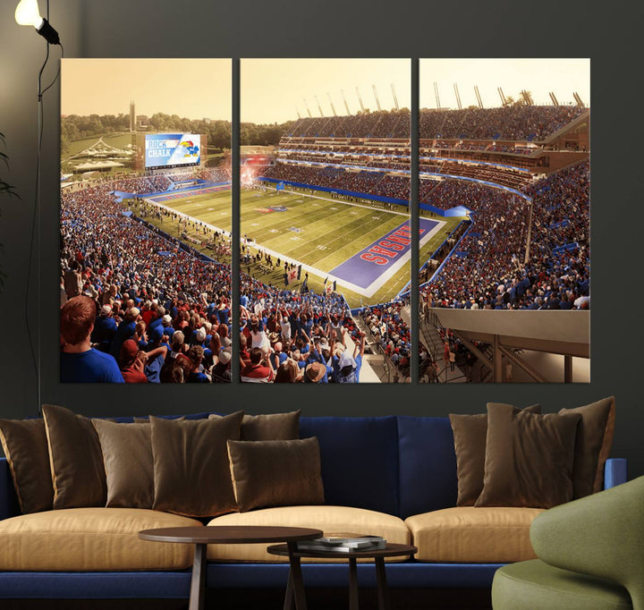 University of Kansas Jayhawks Football Team Print - Lawrence Kansas Memorial Stadium Wall Art Canvas Print