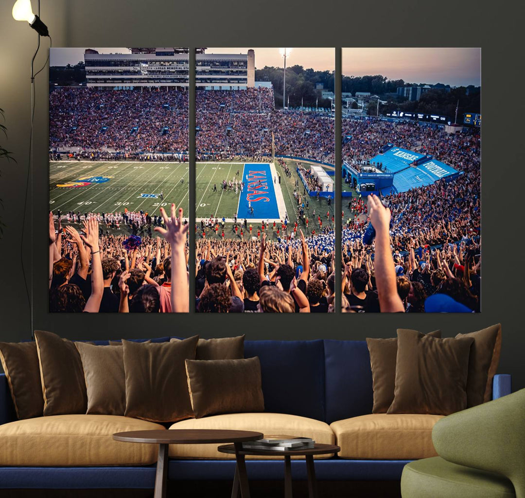 University of Kansas Jayhawks Football Team Print - Lawrence Kansas Memorial Stadium Wall Art Canvas Print