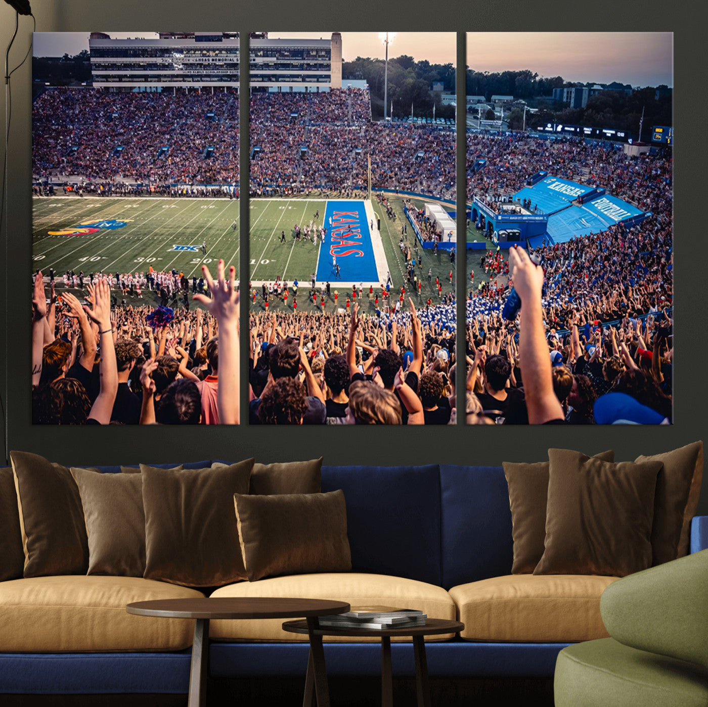 MGV-CV-48X32-3P - University of Kansas Jayhawks Football Team Art Print - Lawrence Kansas Memorial Stadium Wall Art