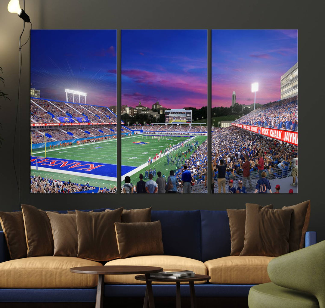 University of Kansas Jayhawks Football Team Print - Lawrence Kansas Memorial Stadium Wall Art Canvas Print