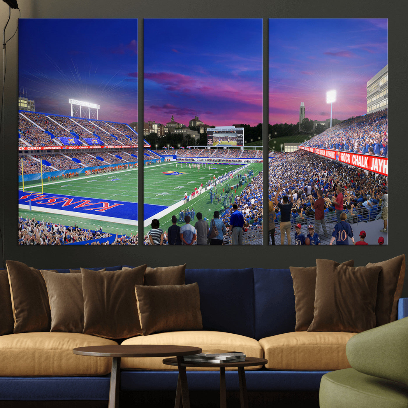 MGV-CV-48X32-3P - University of Kansas Jayhawks Football Team Print Canvas- Lawrence Kansas Memorial Stadium Wall Art