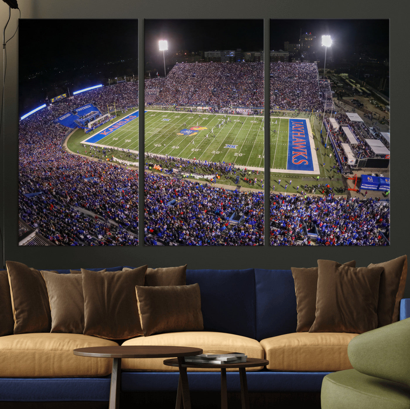 MGV-CV-48X32-3P - University of Kansas Jayhawks Football Team Print - Lawrence Kansas Memorial Stadium Wall Art Canvas