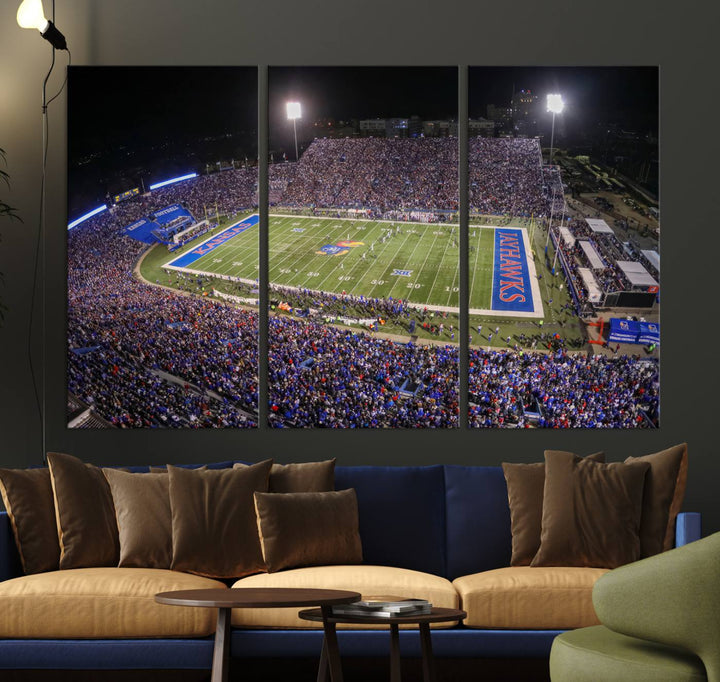 University of Kansas Jayhawks Football Team Print - Lawrence Kansas Memorial Stadium Wall Art Canvas Print