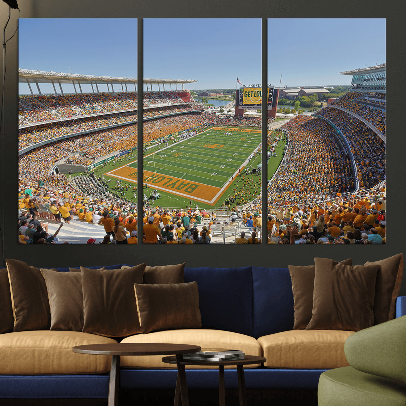 MGV-CV-48X32-3P - Baylor University Bears Football Team Print - Waco McLane Stadium Wall Art Canvas Print