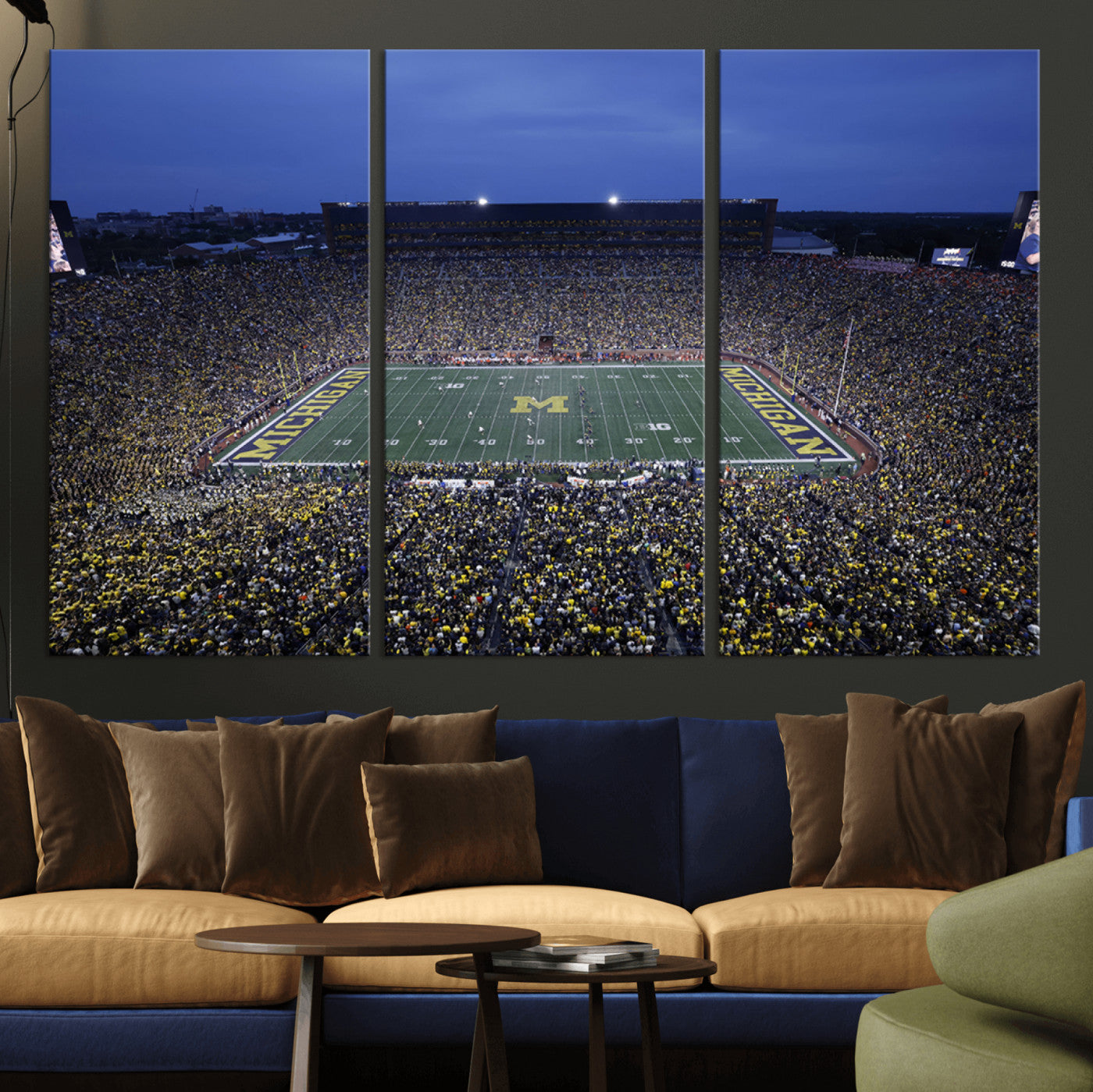 MGV-CV-48X32-3P - University of Michigan Wolverines Football Team Print - Ann Arbor Michigan Stadium Wall Art Canvas