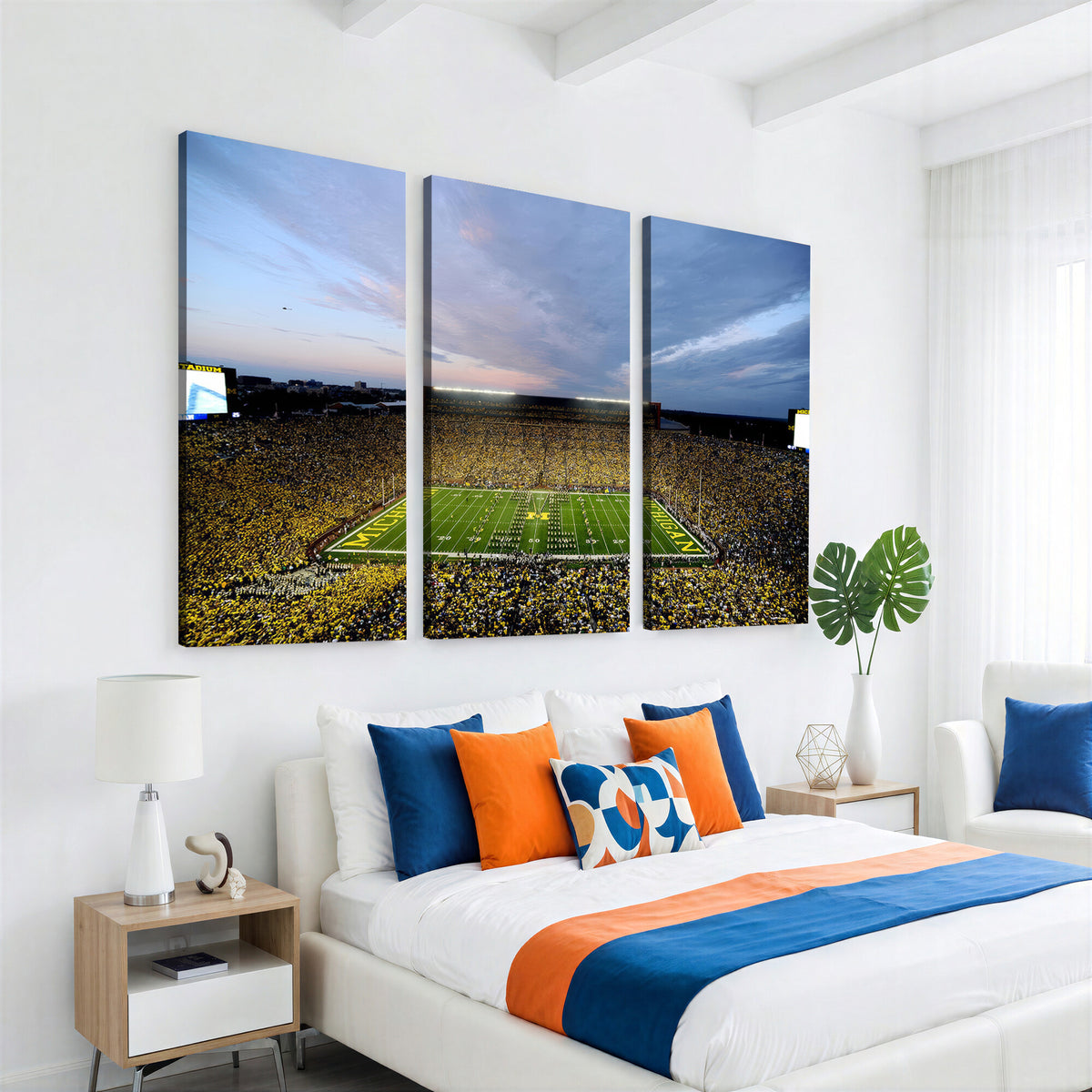 82641-MGV-CV-36X24 - Michigan Stadium Wall Art Canvas Print – Framed Football Field Scene with Marching Band Artwork for Home, Office