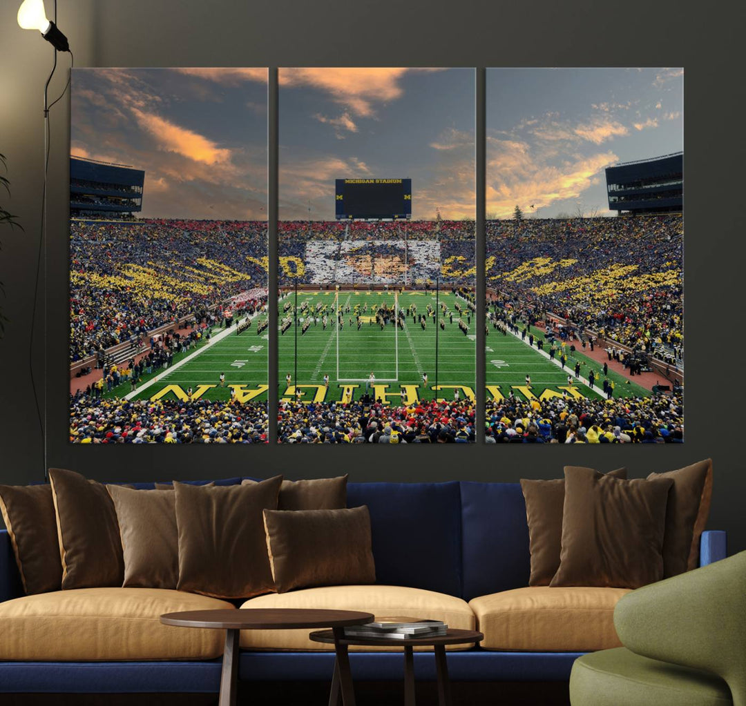 University of Michigan Wolverines Football Team Print - Ann Arbor Michigan Stadium Wall Art Canvas Print