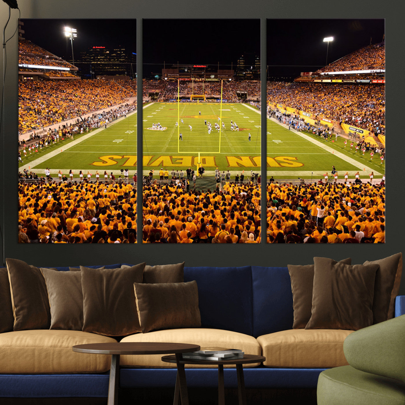 MGV-CV-48X32-3P - ASU Sun Devils Football Team Print - Phoenix Mountain America Stadium Wall Art Canvas Print