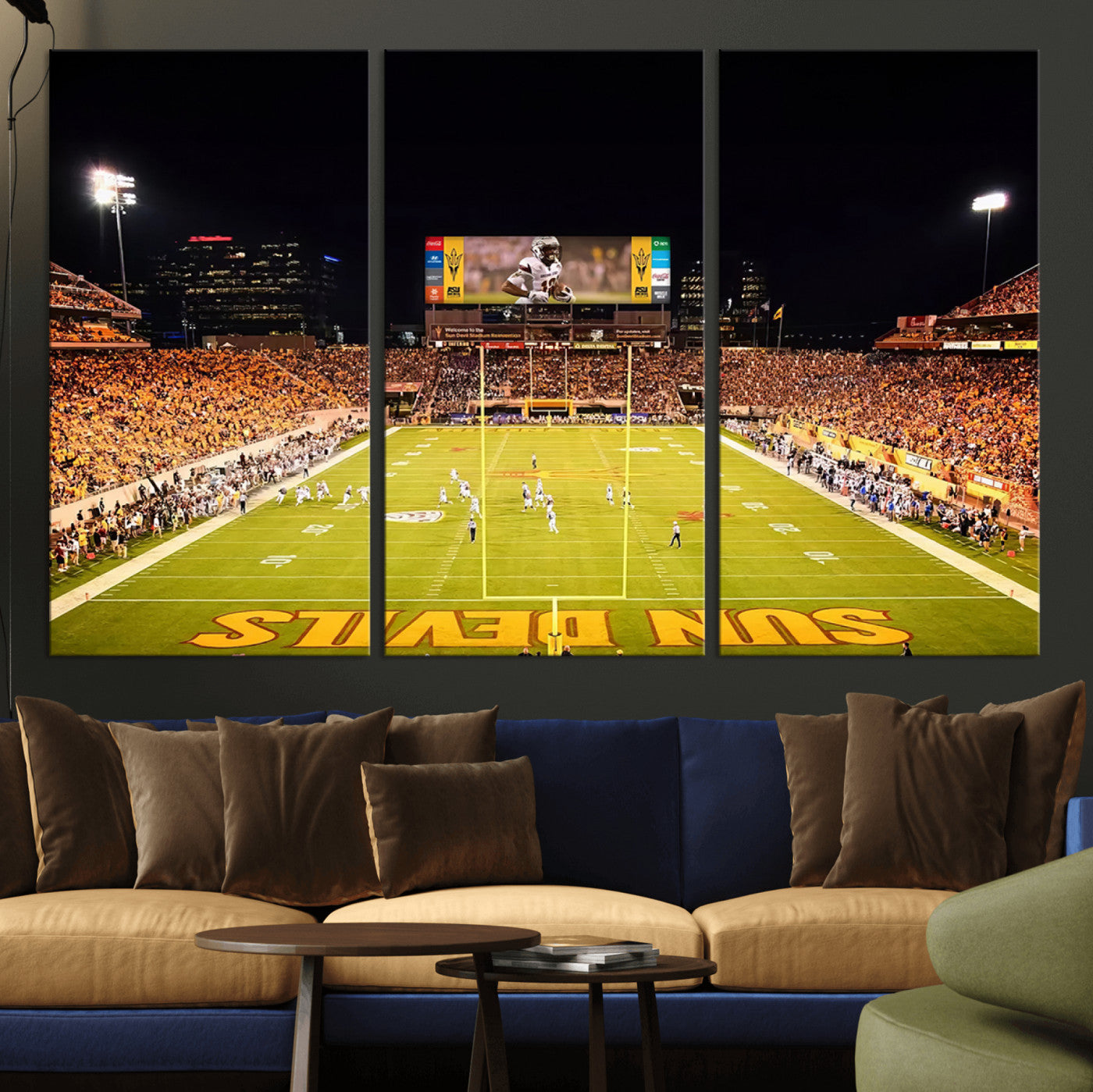 87612-MGV-CV-36X24-ASU Sun Devils Football Team Print - Phoenix Mountain America Stadium Canvas Print