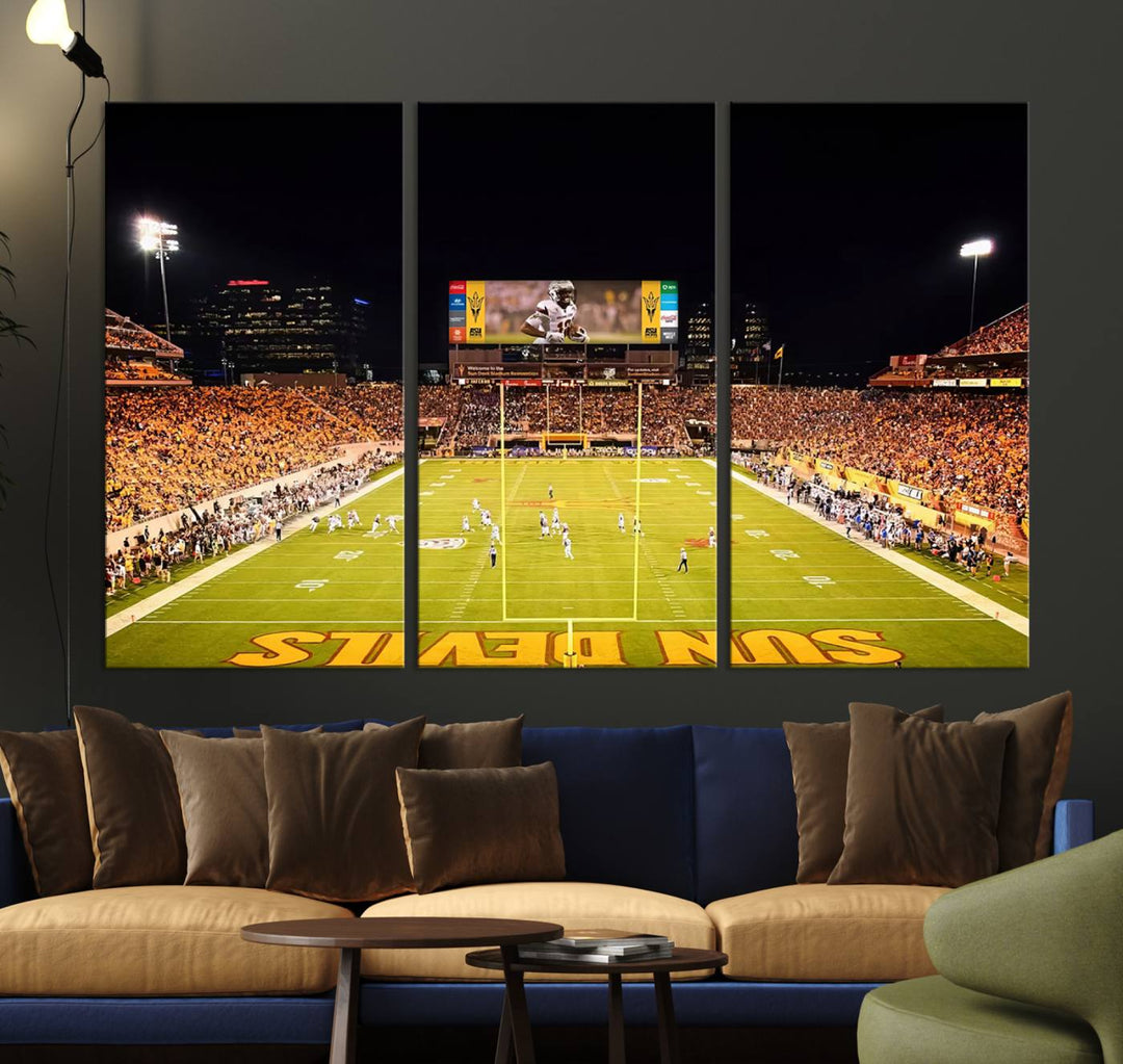 ASU Sun Devils Football Team Print - Phoenix Mountain America Stadium Wall Art Canvas Print