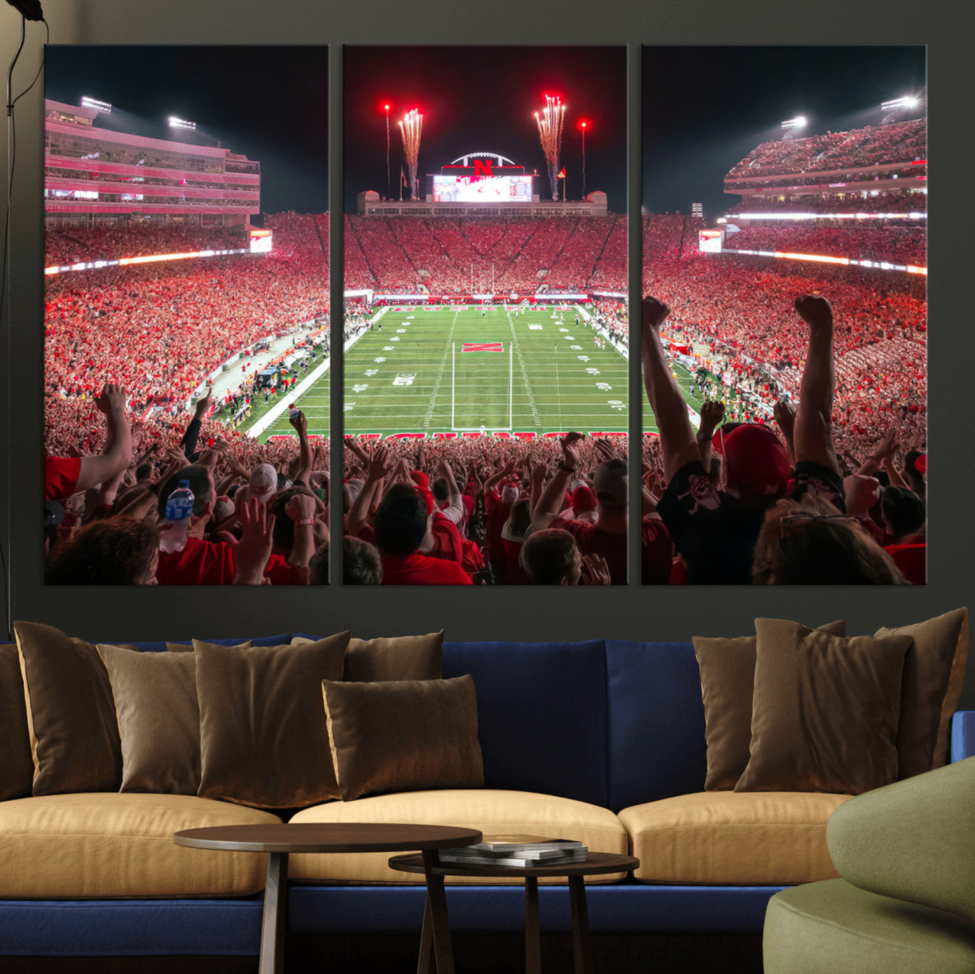 MGV-CV-48X32-3P - University of Nebraska Cornhuskers Football Team Print - Lincoln Memorial Stadium Wall Art Canvas