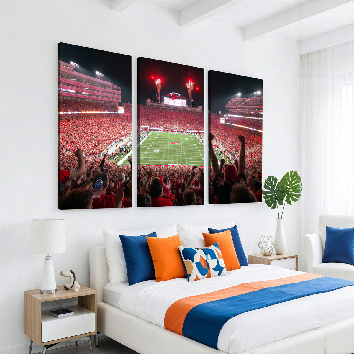 43351-MGV-CV-36X24 - University of Nebraska Cornhuskers Football Team Print - Lincoln Memorial Stadium Wall Art Canvas