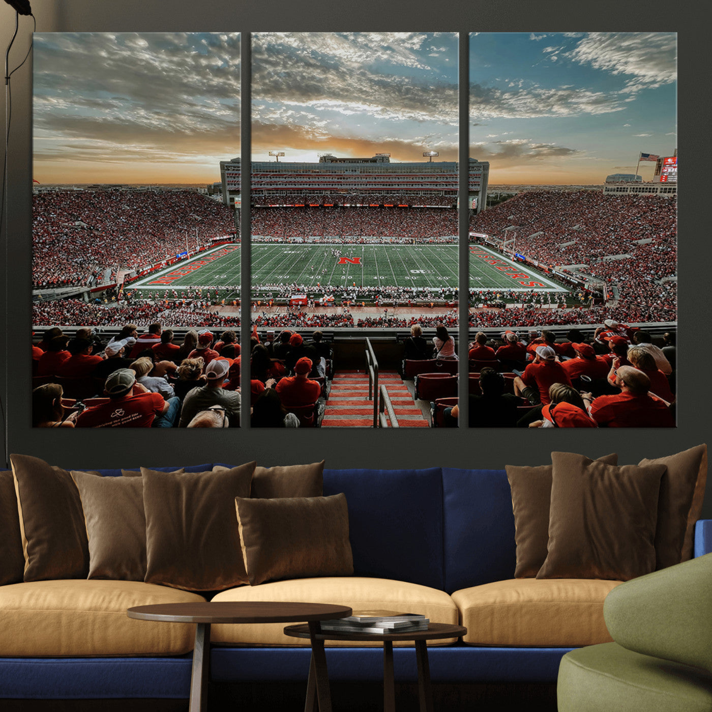 MGV-CV-48X32-3P - University of Nebraska Cornhuskers Football Team Print - Lincoln Memorial Stadium Art Canvas Print