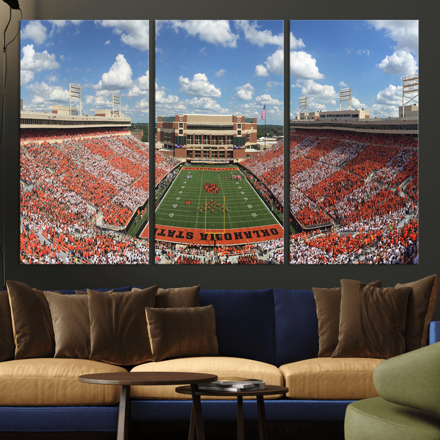 MGV-CV-48X32-3P - Oklahoma State Cowboys Football Team Print - Stillwater Boone Pickens Stadium Wall Art Canvas Print