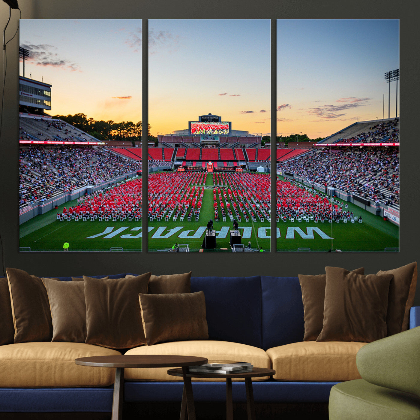 35266-MGV-CV-36X24-NC State Wolfpack Football Team Print Wall Art - Raleigh Carter-Finley Stadium Wall Art Canvas Print