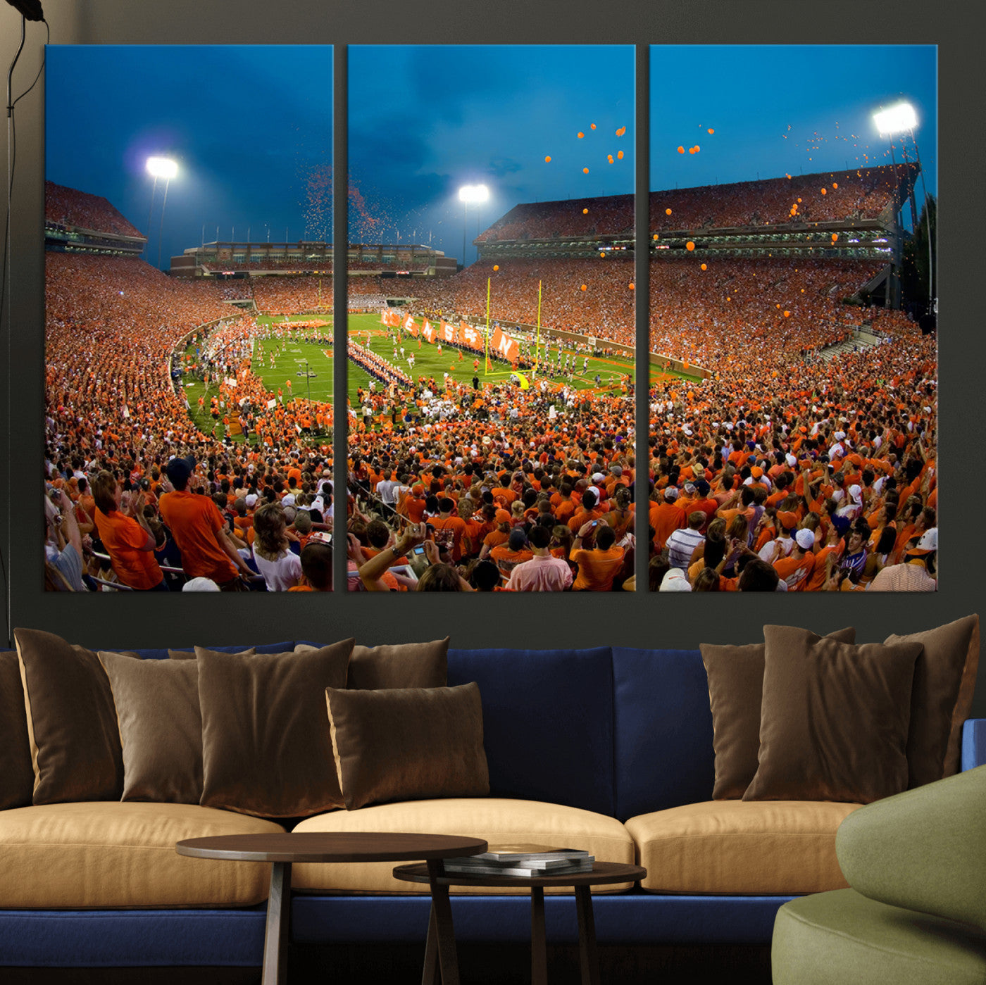 26196-MGV-CV-36X24-Clemson University Tigers Football Team Print - Clemson Memorial Stadium Wall Art Canvas Print