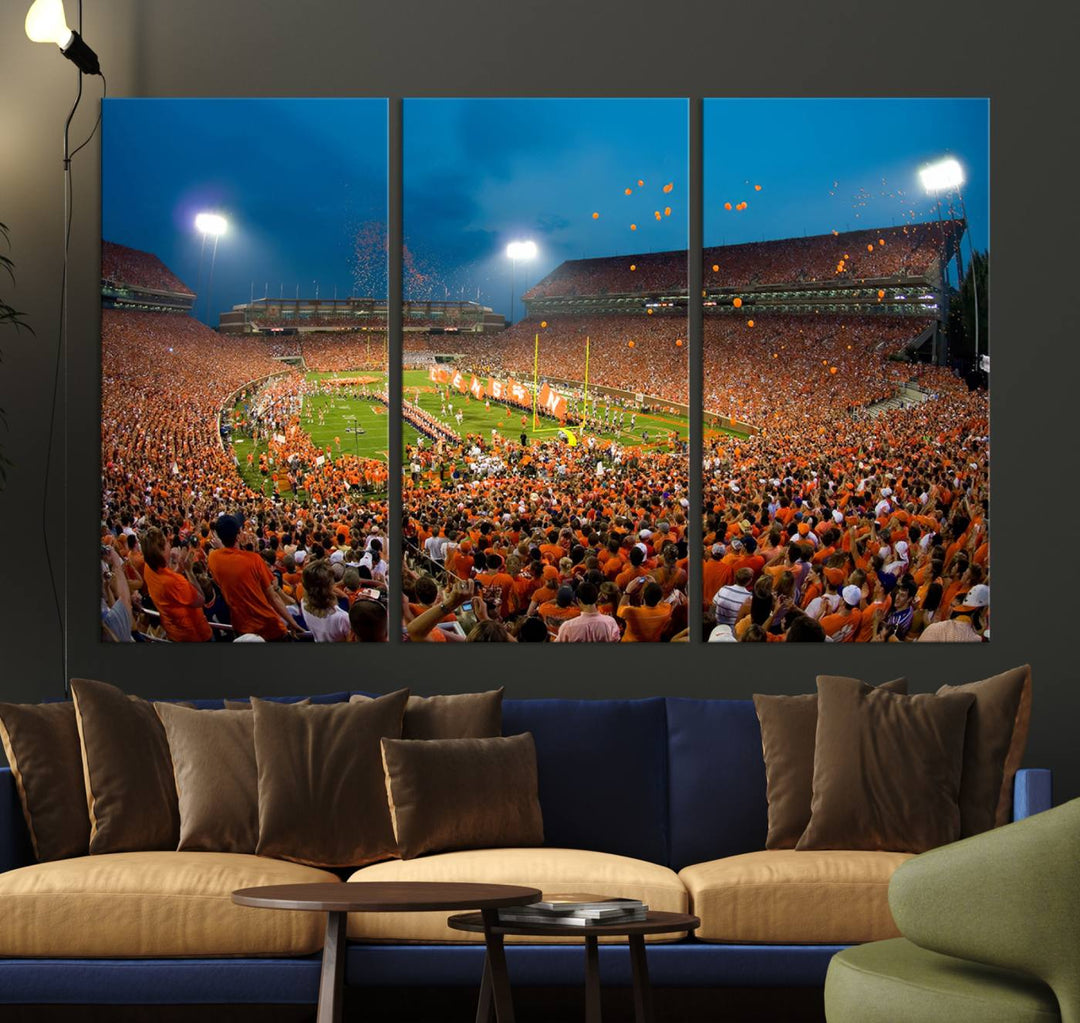 Clemson University Tigers Football Team Print - Clemson Memorial Stadium Wall Art Canvas Print