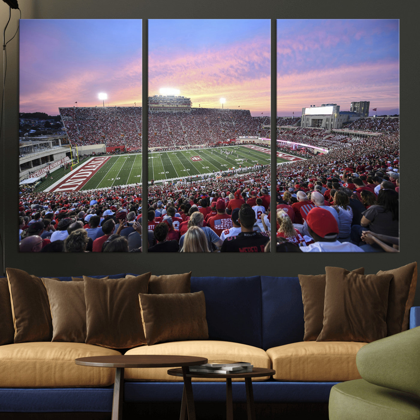 13046-MGV-CV-48X32-3P-Indiana University Hoosiers Football Team Print - Bloomington Memorial Stadium Wall Art Canvas Print