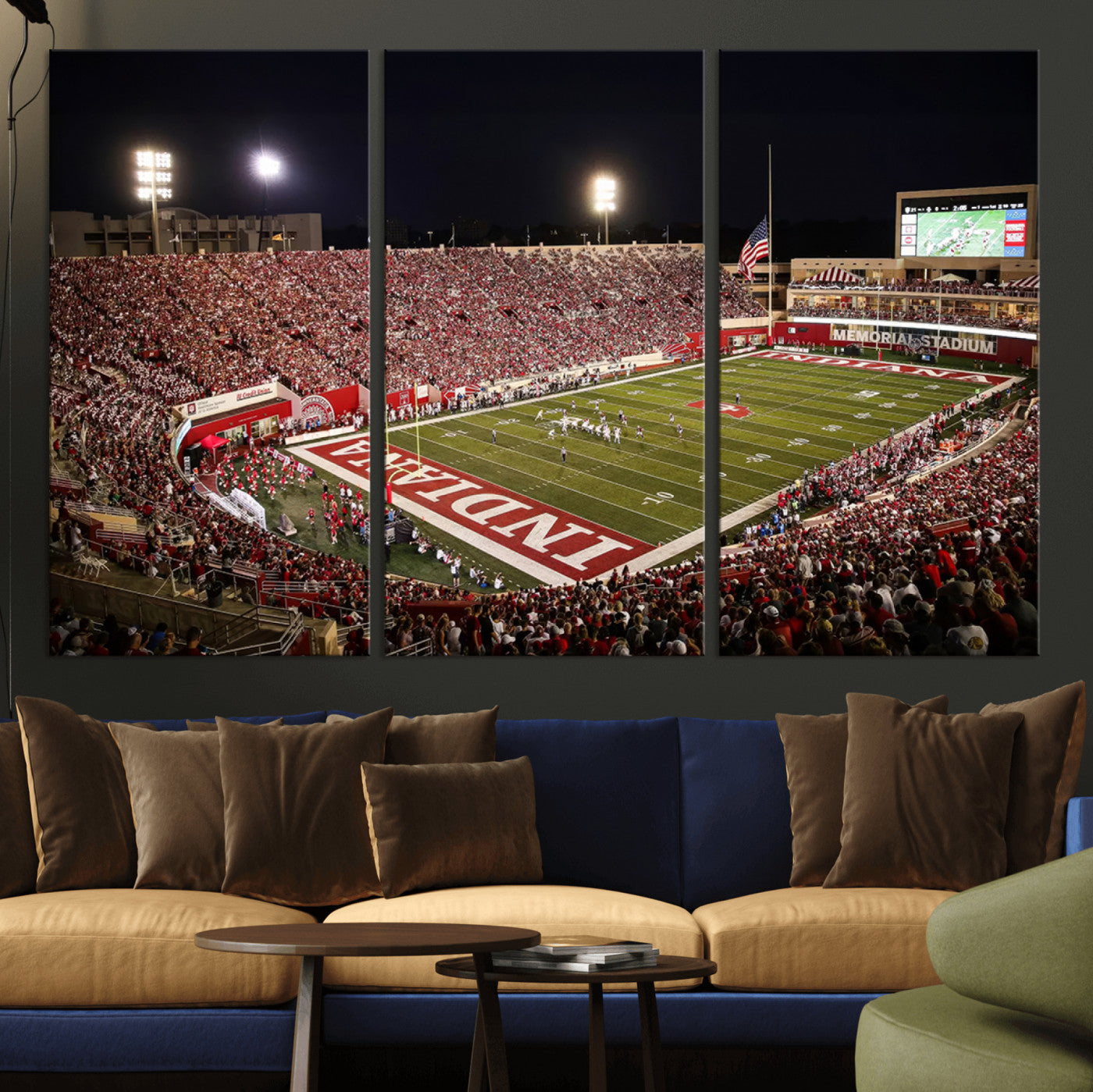 82748-MGV-CV-36X24-Indiana University Hoosiers Football Team Print Canvas - Bloomington Memorial Stadium Wall Art