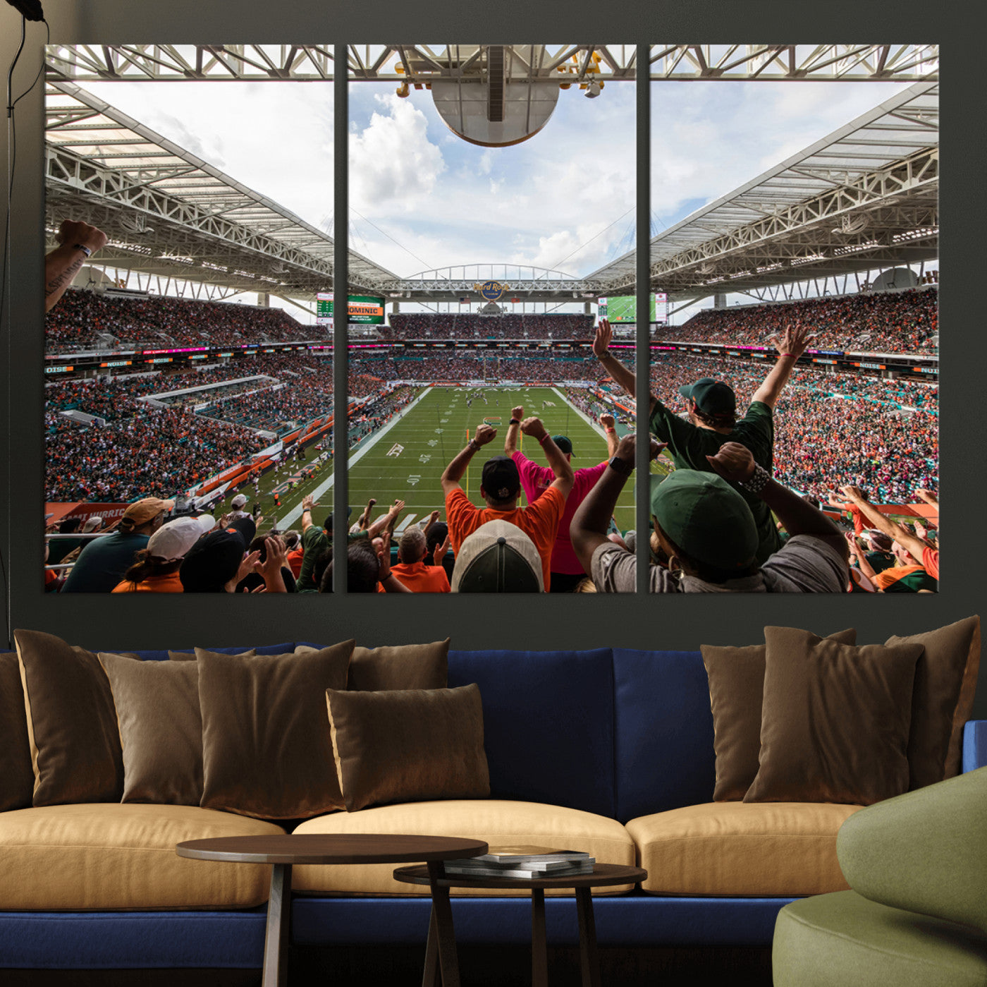 66239-MGV-CV-48X32-3P-Miami Hurricanes Football Team Wall Art Print - Miami Hard Rock Stadium Wall Art Canvas Print