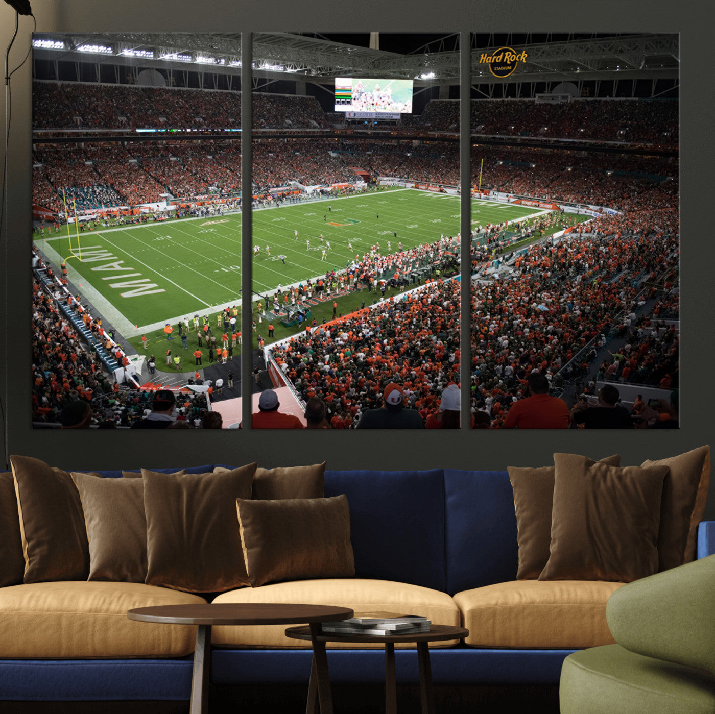 MGV-CV-48X32-3P - Miami Hurricanes Football Team Print Canvas- Miami Hard Rock Stadium Wall Art Canvas Print