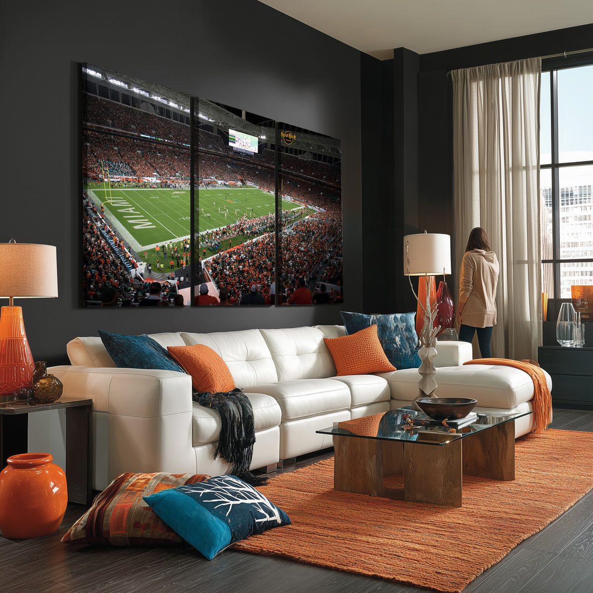 33698-PAN-FL-20X10 - Miami Hurricanes Football Team Print Canvas- Miami Hard Rock Stadium Wall Art Canvas Print