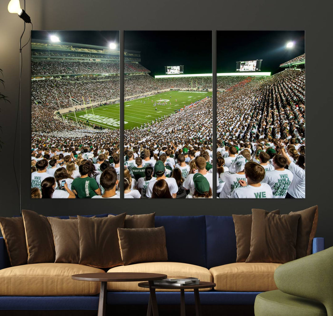 Michigan State Spartans Football Team Print - East Lansing Spartan Stadium Wall Art Canvas Print