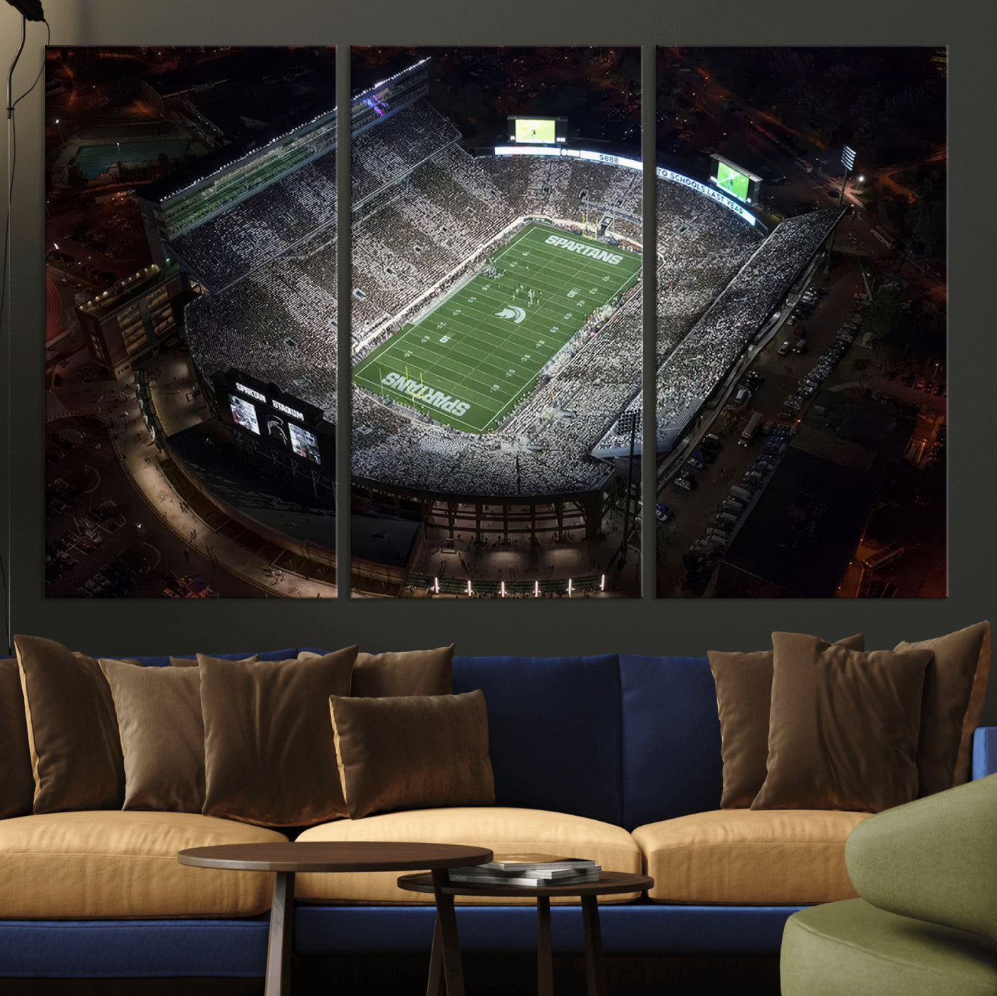 62258-MGV-CV-36X24-Michigan State Spartans Football Team Print - East Lansing Spartan Stadium Print Wall Art