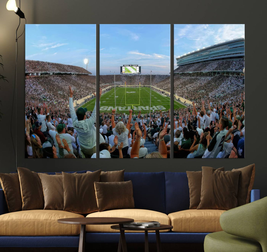 Michigan State Spartans Football Team Print - East Lansing Spartan Stadium Wall Art Canvas Print