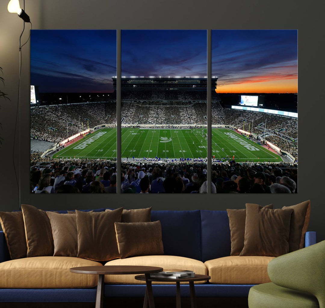 Michigan State Spartans Football Team Print - East Lansing Spartan Stadium Wall Art Canvas Print