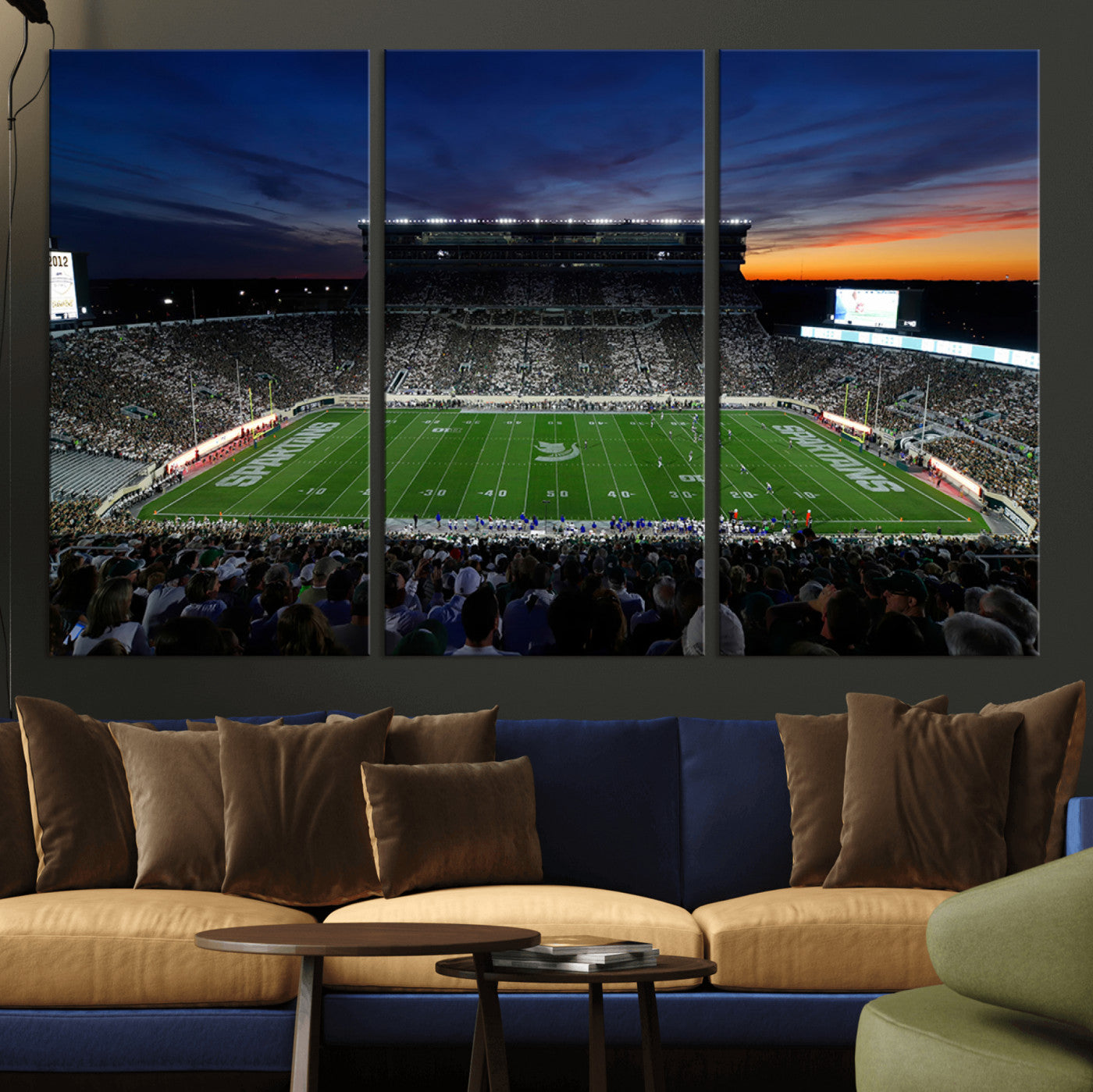 MGV-CV-48X32-3P - Michigan State Spartans Football Team Print - East Lansing Spartan Stadium Canvas Print
