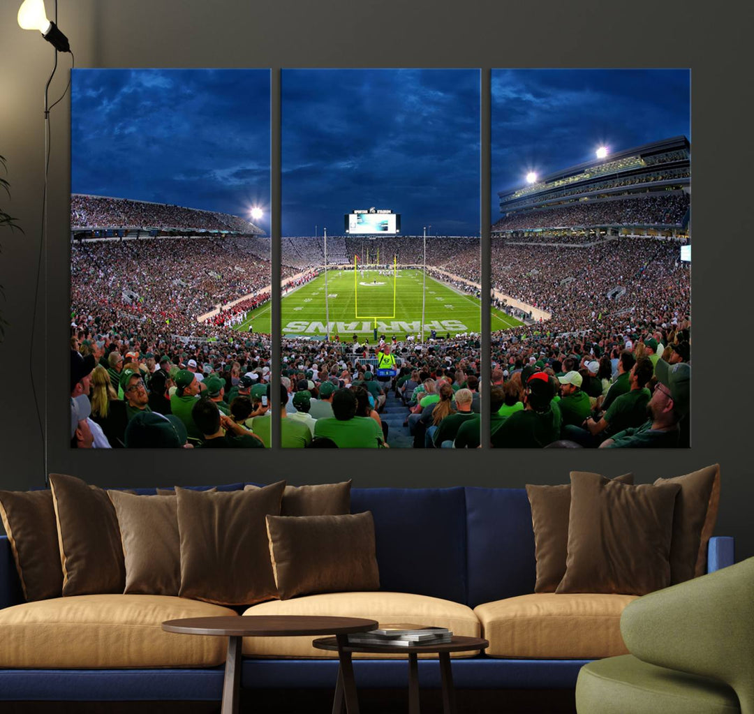 Michigan State Spartans Football Team Print - East Lansing Spartan Stadium Wall Art Canvas Print