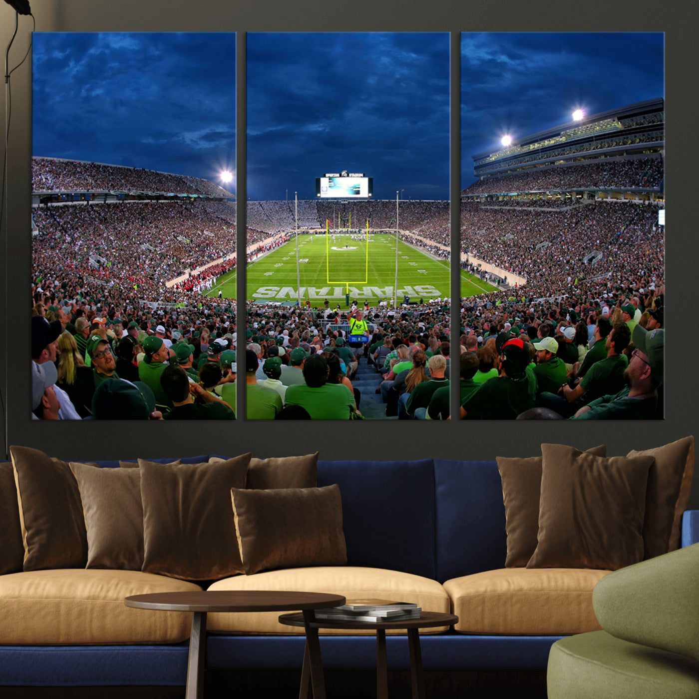 MGV-CV-48X32-3P - Michigan State Spartans Football Team Print - East Lansing Spartan Stadium Wall Art Canvas Print