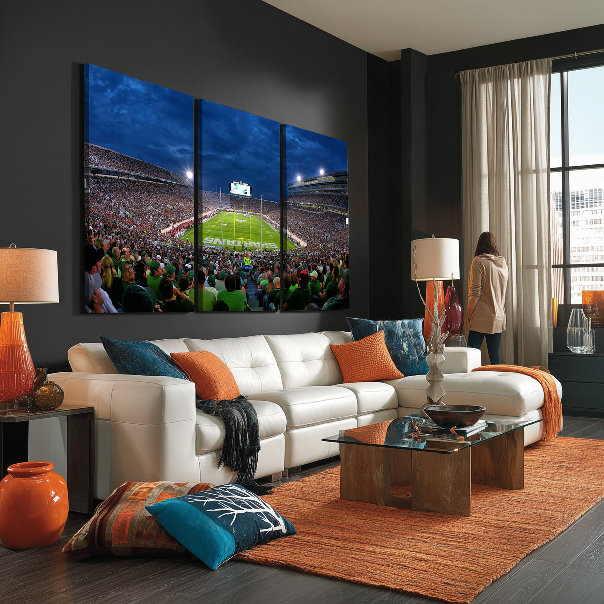 35248-PAN-FL-20X10 - Michigan State Spartans Football Team Print - East Lansing Spartan Stadium Wall Art Canvas Print