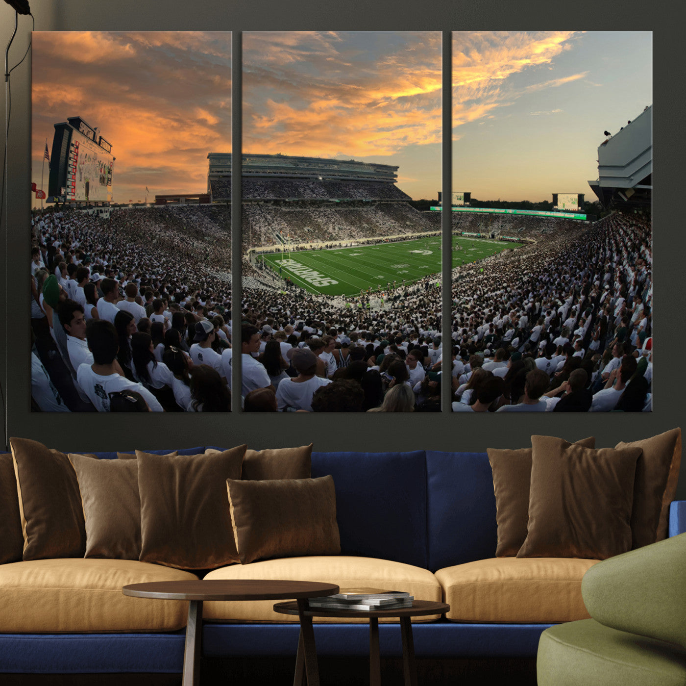 MGV-CV-48X32-3P - Michigan State Spartans Football Team Print - East Lansing Spartan Stadium Wall Art Canvas Print
