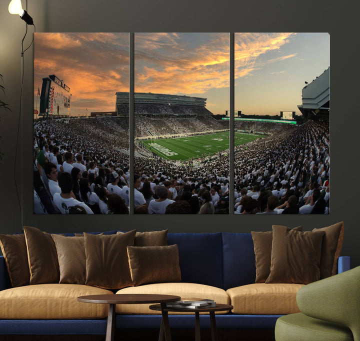 Michigan State Spartans Football Team Print - East Lansing Spartan Stadium Wall Art Canvas Print