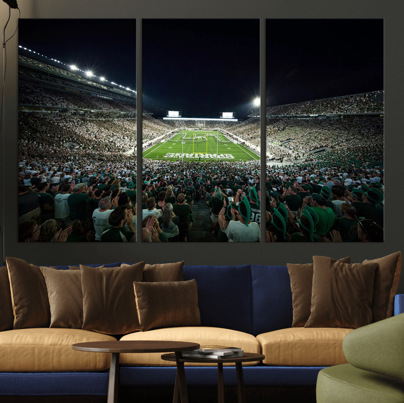 MGV-CV-48X32-3P - Framed Michigan State Spartans Football Team Print - East Lansing Spartan Stadium Wall Art Canvas