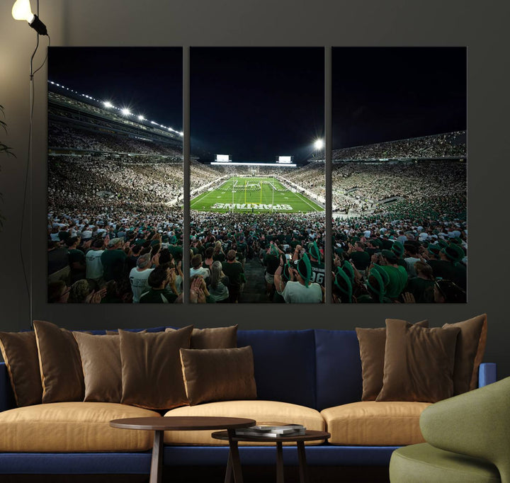 Michigan State Spartans Football Team Print - East Lansing Spartan Stadium Wall Art Canvas Print