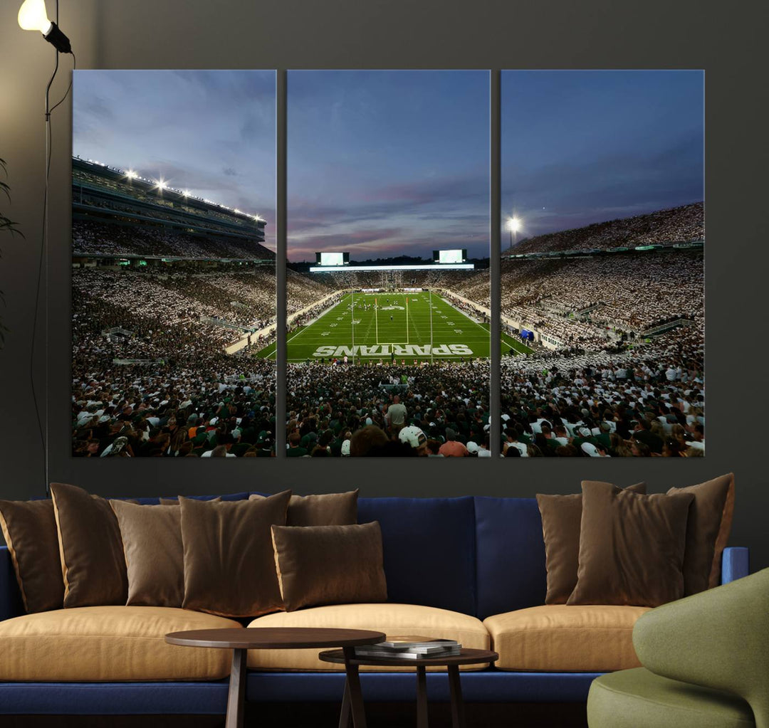 Michigan State Spartans Football Team Print - East Lansing Spartan Stadium Wall Art Canvas Print