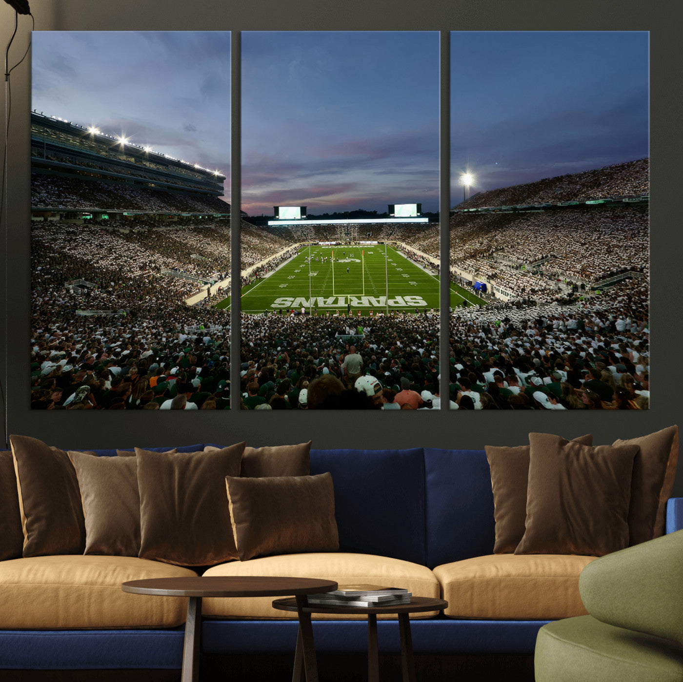 MGV-CV-48X32-3P - Michigan State Spartans Football Team Print - East Lansing Spartan Stadium Canvas Print