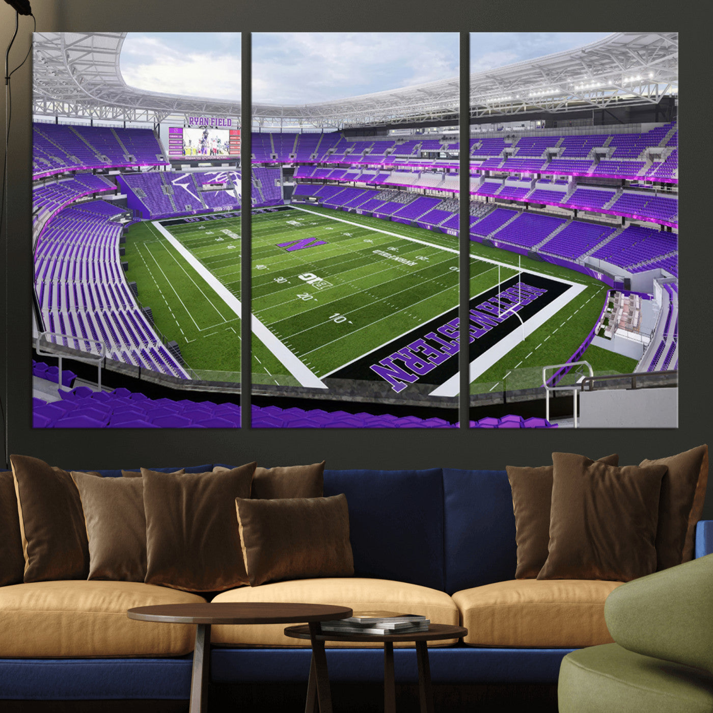MGV-CV-48X32-3P - Northwestern University Wildcats Football Team Print - Evanston Ryan Field Wall Art Canvas Print