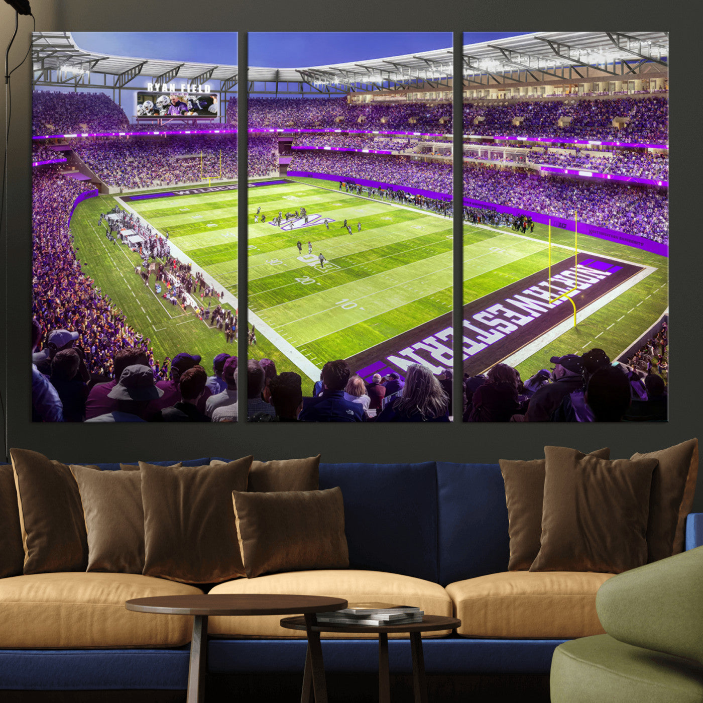 MGV-CV-48X32-3P - Northwestern University Wildcats Football Team Print - Evanston Ryan Field Wall Art Canvas Print