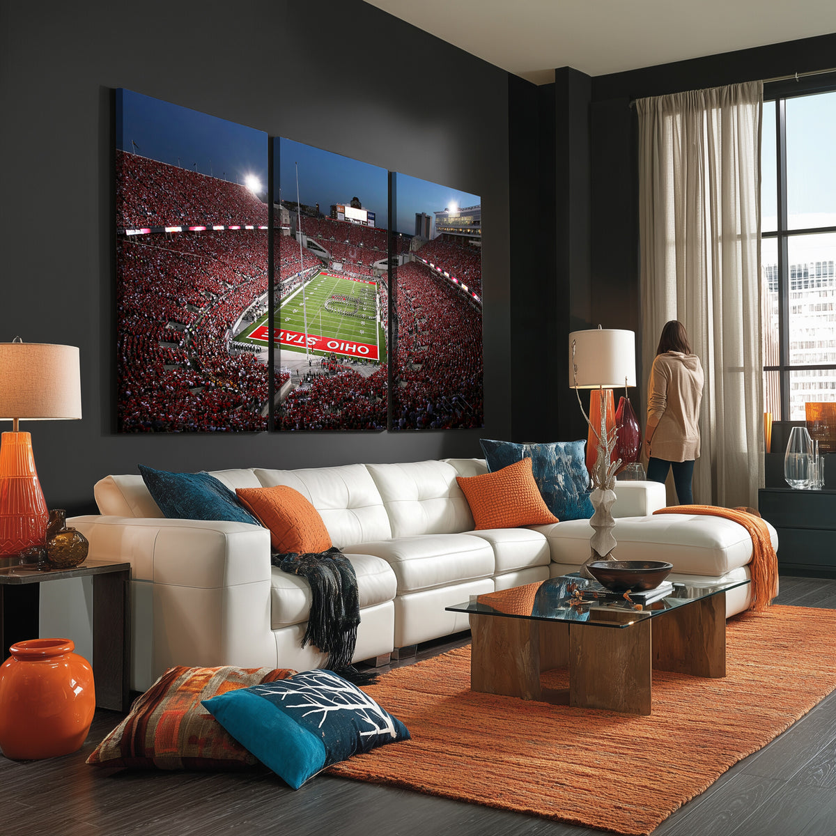 98743-PAN-FL-20X10 - Ohio State University Buckeyes Football Team Print - Columbus Ohio Stadium Wall Art Canvas Print
