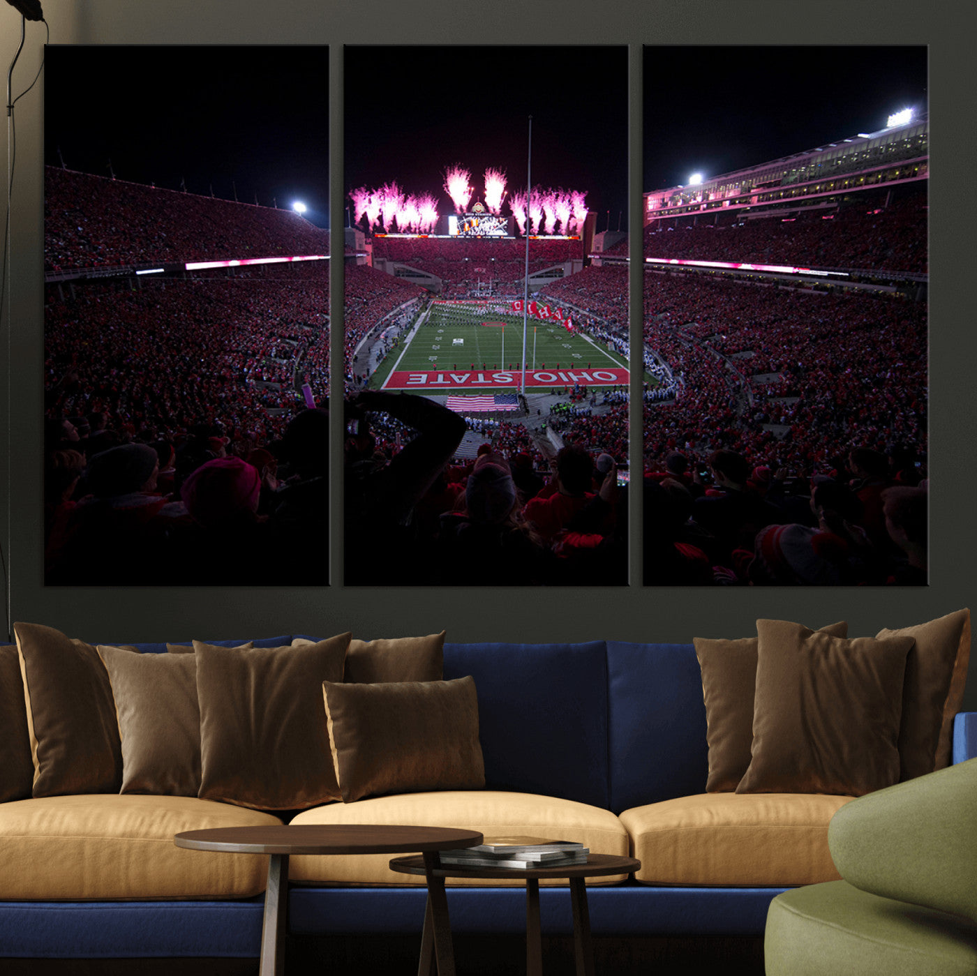 20483-MGV-CV-36X24-Ohio State University Buckeyes Football Team Print - Columbus Ohio Stadium Wall Art Canvas Print