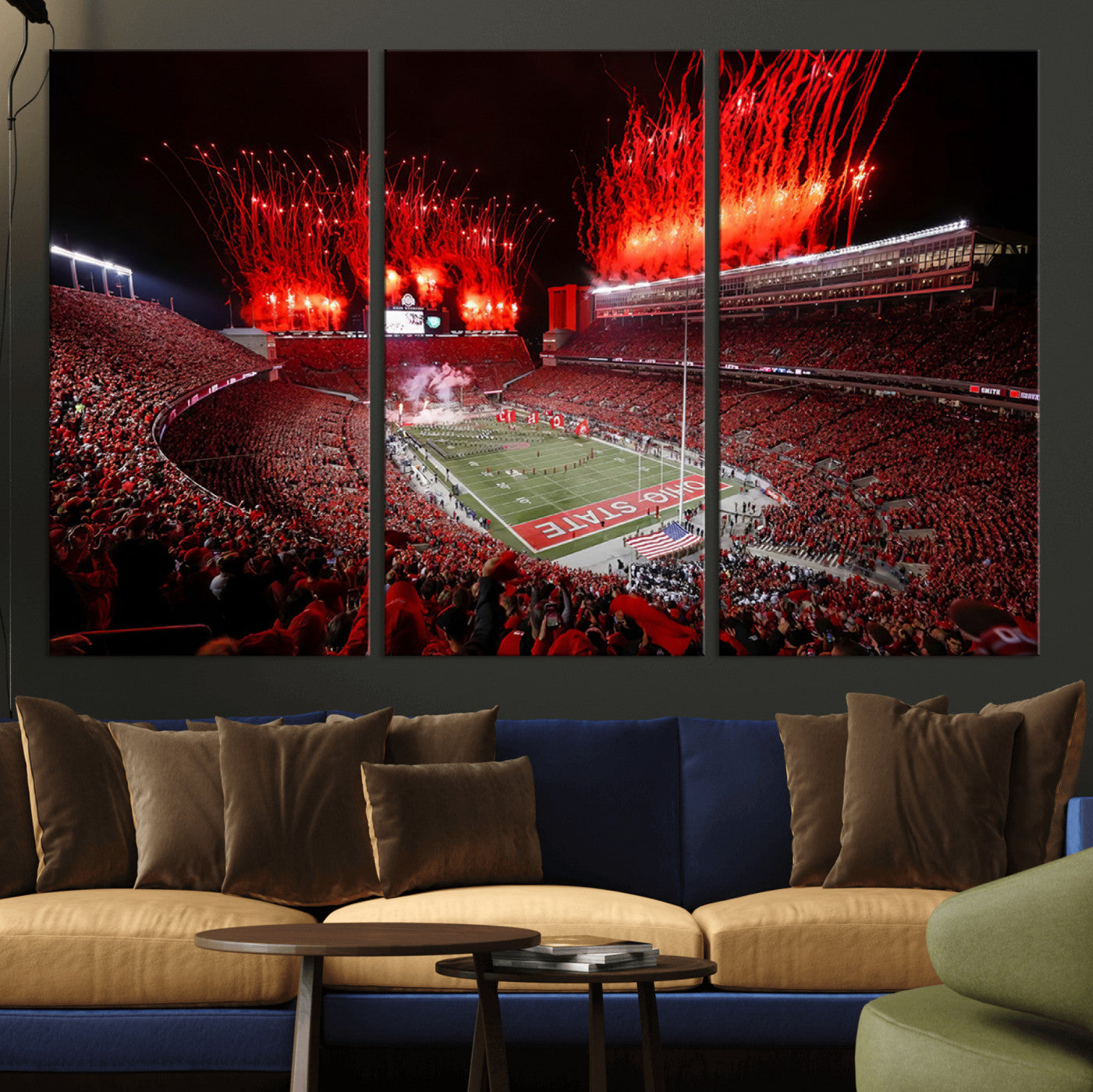 56909-MGV-CV-36X24-Ohio State University Buckeyes Football Team Print - Columbus Ohio Stadium Wall Art Canvas Print