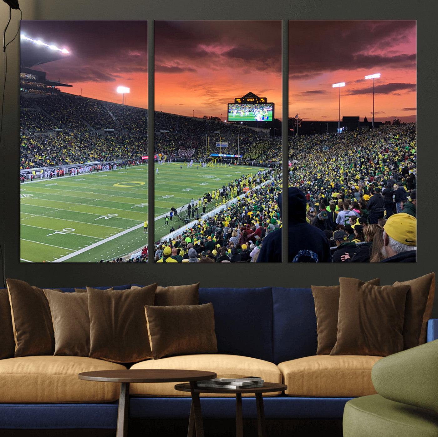 MGV-CV-48X32-3P - Eugene Autzen Stadium Canvas Wall Art Print – Sunset Over Iconic Football Field Wall Decor for Home
