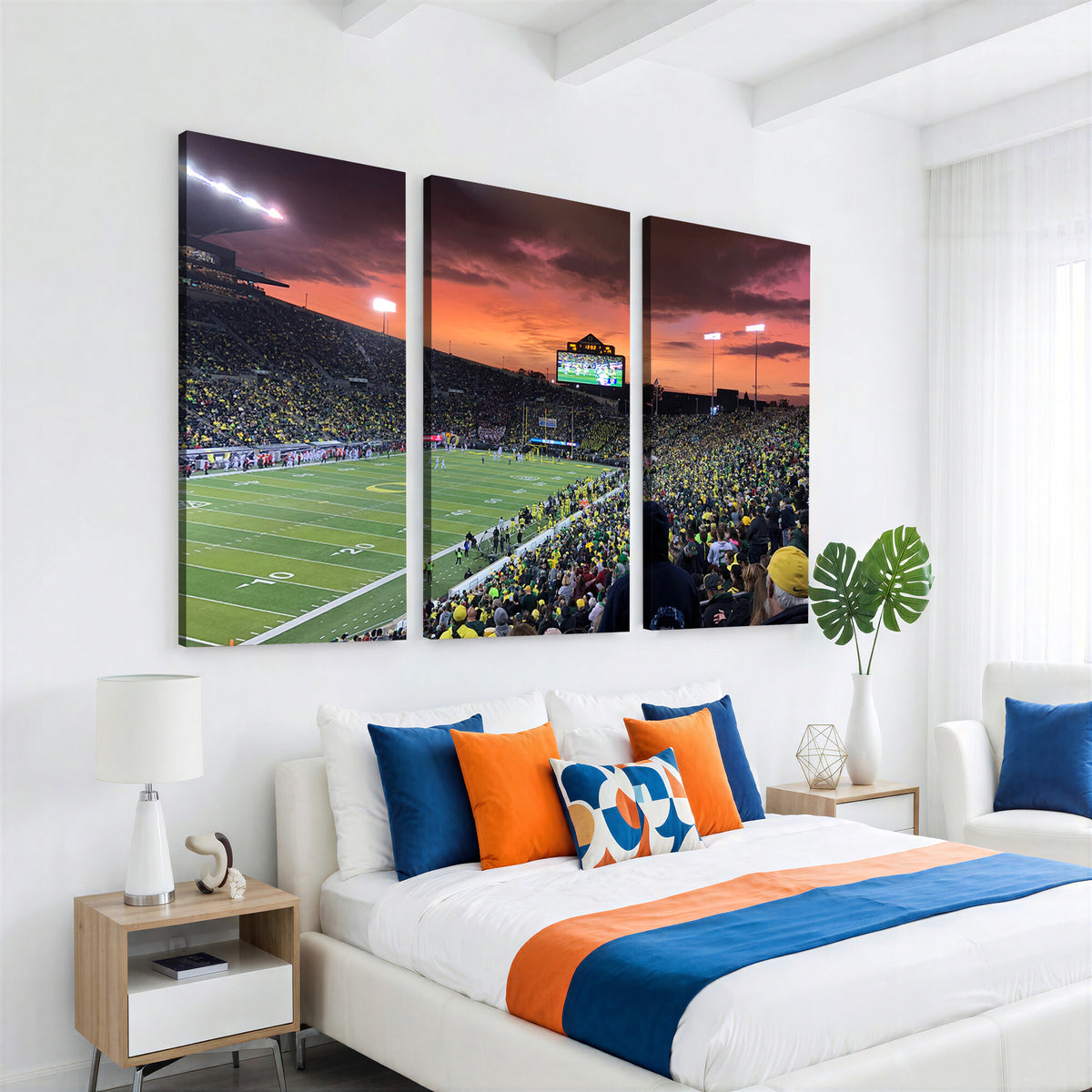 75065-MGV-CV-36X24 - Eugene Autzen Stadium Canvas Wall Art Print, Sunset Over the Football Field